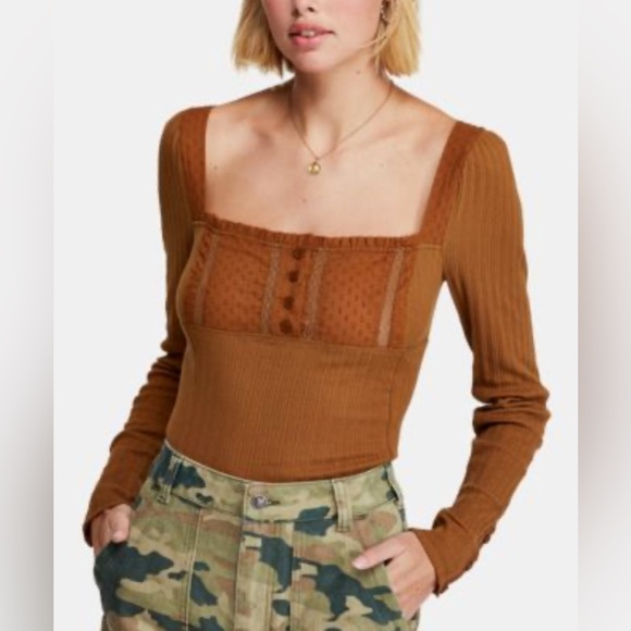 Free People Mustard Long Sleeve Blouse - Picture 12 of 12